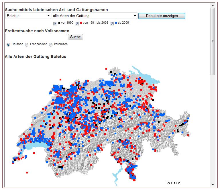 Bild der Pilzgebiete der Schweiz im Verbreitungsatlas der Pilze der Schweiz der WSL