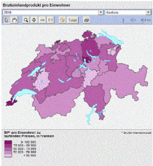 Bruttoinlandprodukt pro Einwohner nach Kantonen 2010
