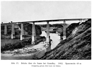 Alter Grandfey-Viadukt über die Saane, 1862